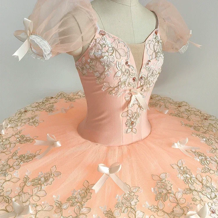New Champagne Powder Adult Girl Professional Ballet Tutu Swan Lake Ballet Group Performance Costume Girl Woman Embroidery Bow