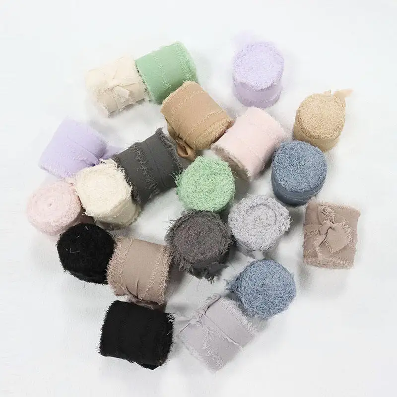 Cotton Ribbon Soft Frayed Edged Ribbon Wholesale Ins Style Wedding Silk Ribbon Green Flower Bouquet Wrap Decoration Frayed 2024