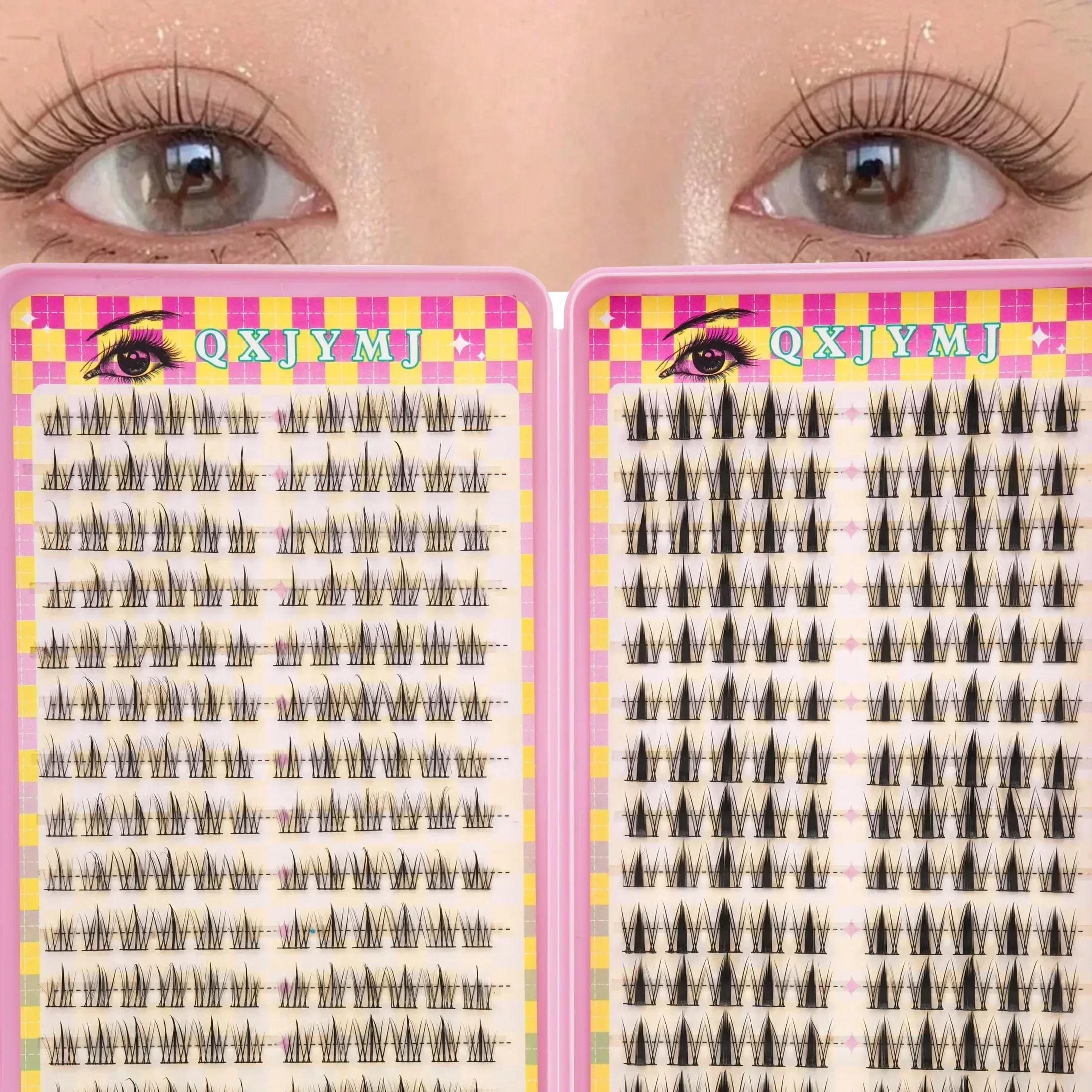 Cute Lash Cluster Kit With Glue Tweezer & Brush, natural looking fanned crossed soft and unique reusable artificial eyelashes