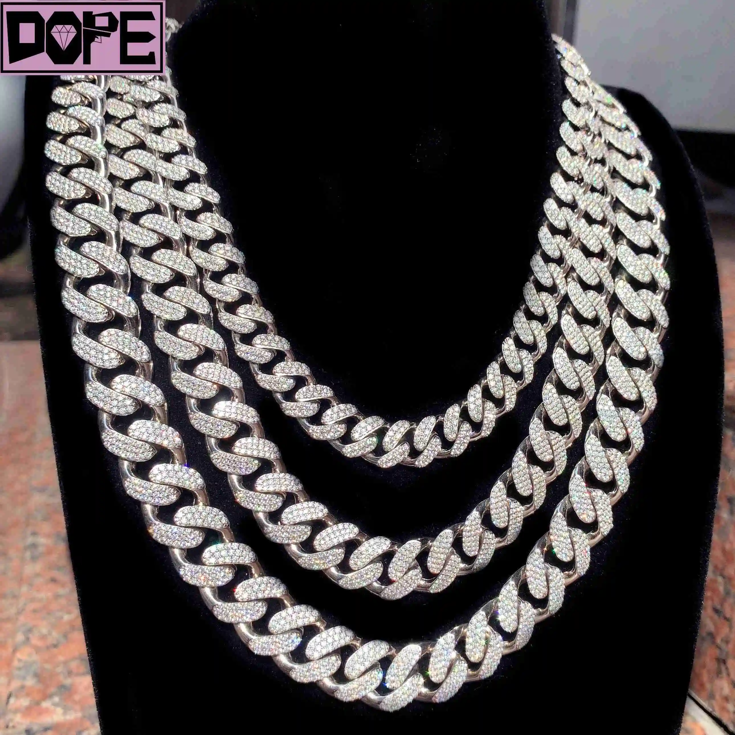 Hop Hip Moissanite Chain 925 Sterling Silver Cuban Necklace Iced Out VVS Diamond Moissanite Cuban Chain