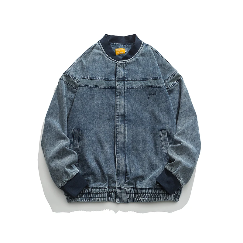 Washed patchwork denim baseball jacket jacketWashed patchwork denim baseball jacket jacket