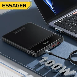 Essager 120W 20000mAh Power Bank with Two Built-in Cables 100W PD Fast Charging For iPhone 16 15 14 Pro Max iPad Macbook Laptop