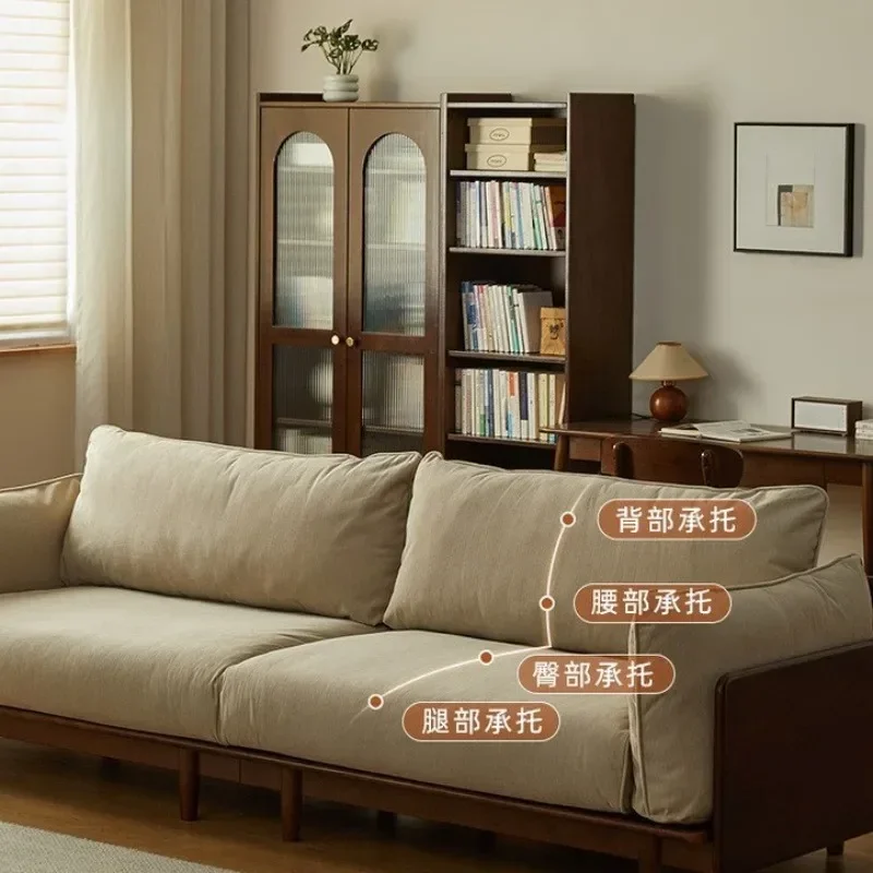 Fabric sofa straight row Nordic style living room three-person sofa removable walnut corduroy sofa