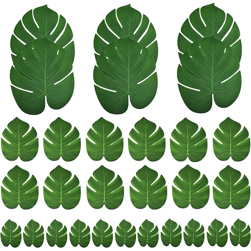 12/24 Uds. Hojas de palma tropicales artificiales para jungla, Safari, playa, tema hawaiano, decoración de plantas de mesa para fiesta de cumpleaños y boda