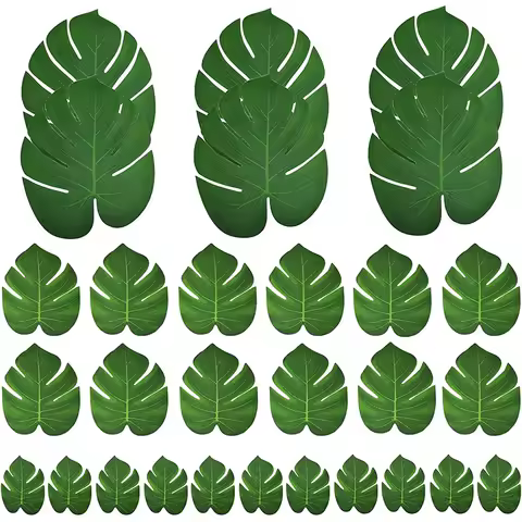 12/24Pcs Artificial Tropical Palm Leaves for Jungle Safari Beach Hawaiian Theme Wedding Birthday Party Table Plant Decoration