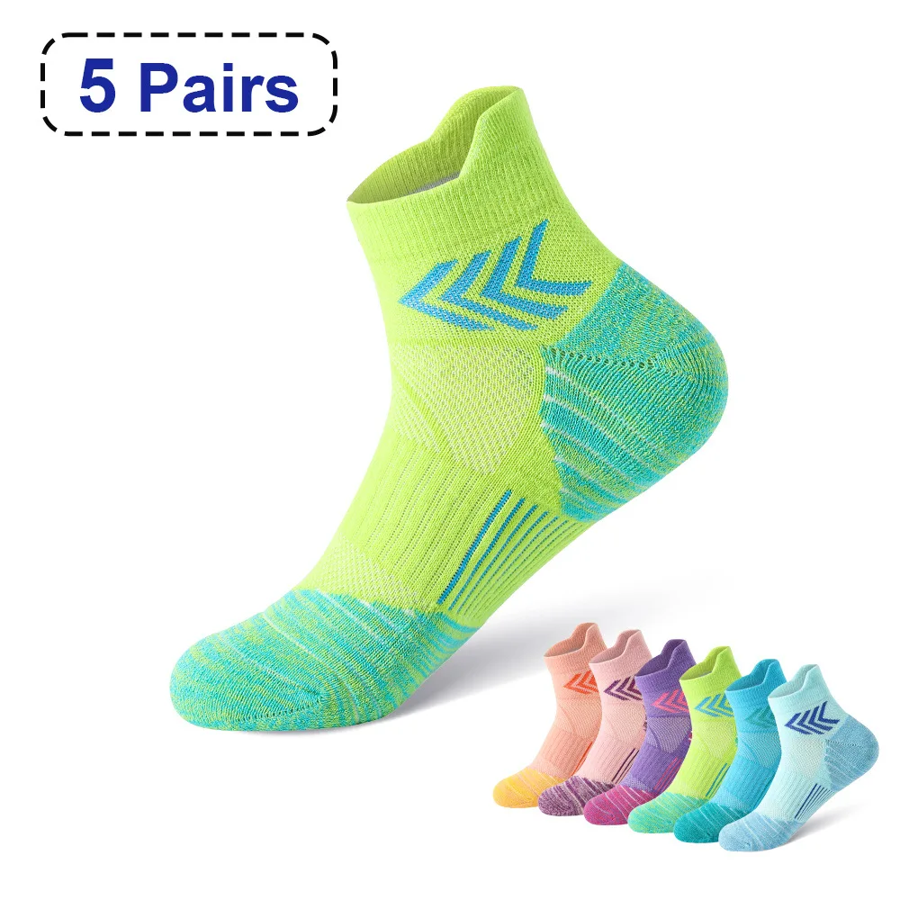 5 คู่ถุงเท้าบาสเกตบอลผู้หญิงถุงเท้ากีฬามาราธอนสำหรับผู้หญิงถุงเท้าการฝึกอบรมแบบมืออาชีพถุงเท้ายิมสำหรับผู้หญิง