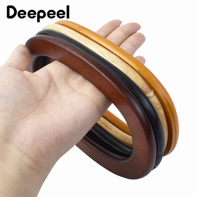 2Pcs Deepeel 16*10.5cm Oval Wooden Bag Handle Ring Handles for Handbag Purse Frame Woven-bag DIY Handmade Sewing Accessories