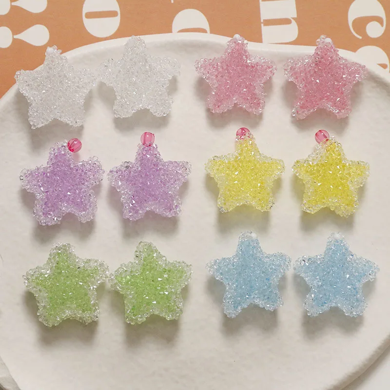 DIY Jewelry Findings 20pcs 24mm Jelly Candy Crystal Rhinestones Cute Stars Acrylic Resin Beads Fit Bracelet Necklace Earrings