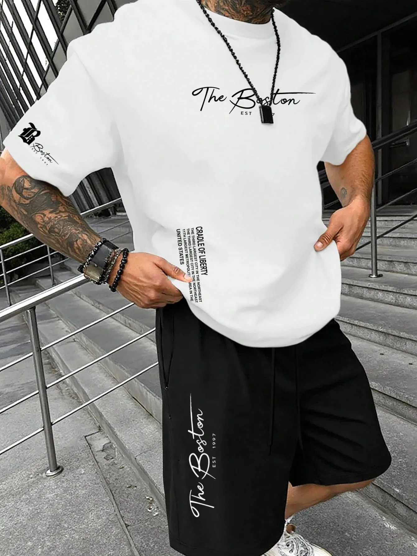 

2026 Summer New Men's Short-Sleeved Shorts Set with 3D Letter Pattern Printing - Street Casual Fashion Comfortable and Soft