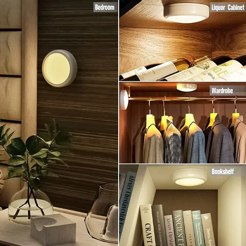 Remote Control LED Puck Lights Dimmable 13 Colors Kitchen Hallway Closet Cabinet Lights Touch Sensor Decor Night Lamp