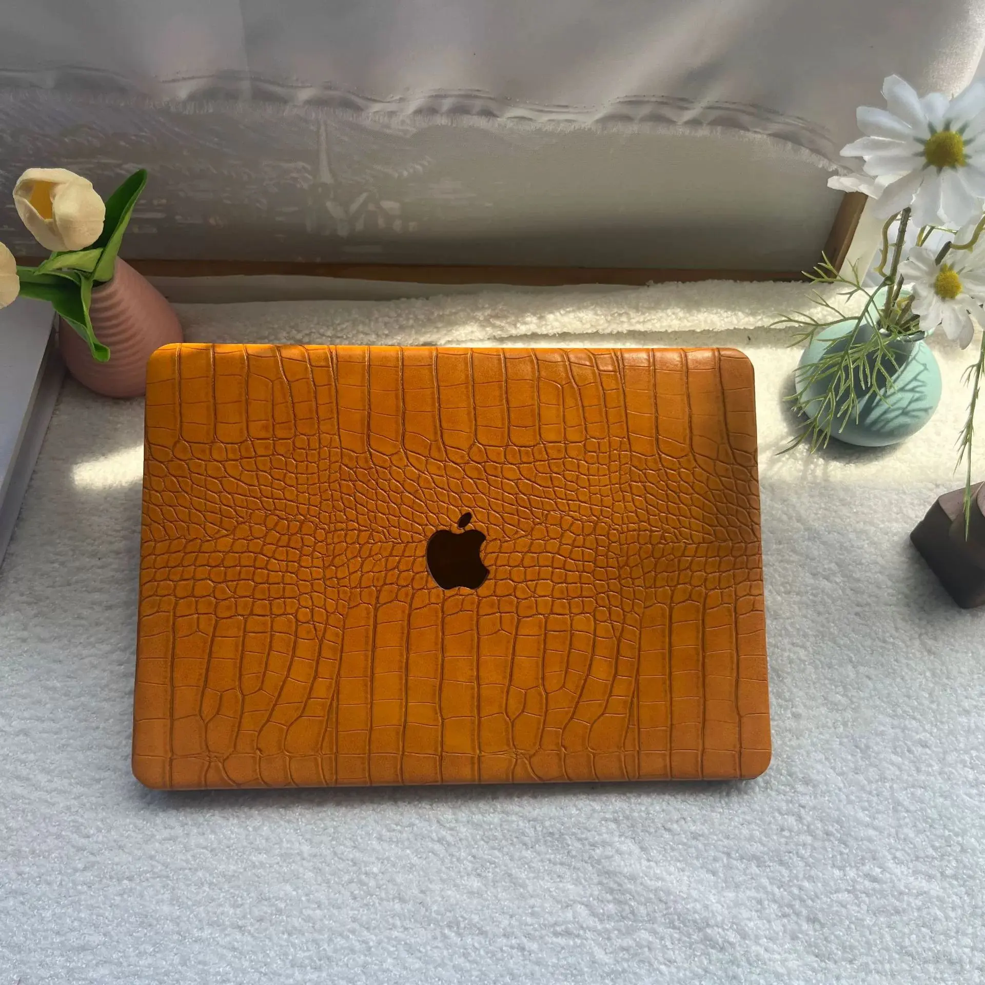 Odpowiedni do MacBooka Air Pro 13 14 15 cali, cienki futerał ze skóry PU z teksturą krokodyla, zapewniający ochronę. — zdjęcie produktu 3