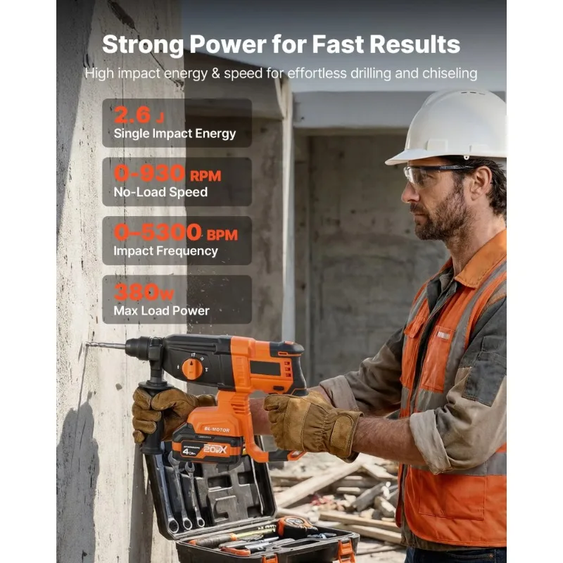 Cordless Rotary Hammer Drill Brushless 7/8 Inch with Battery and Charger