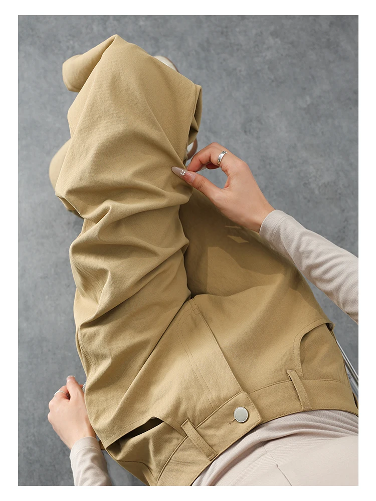Hochgeschnittene Gerade Hose für Damen, Vintage-Stil mit Klappentasche, Gerade Weite Hose im Koreanischen Stil, Drapierendes Design, Schlankmachende Lange Hose – Detail 9