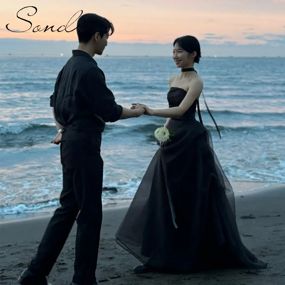 korean black wedding dress Sondr Black A-Line Wedding Dress Strapless Floor-Length