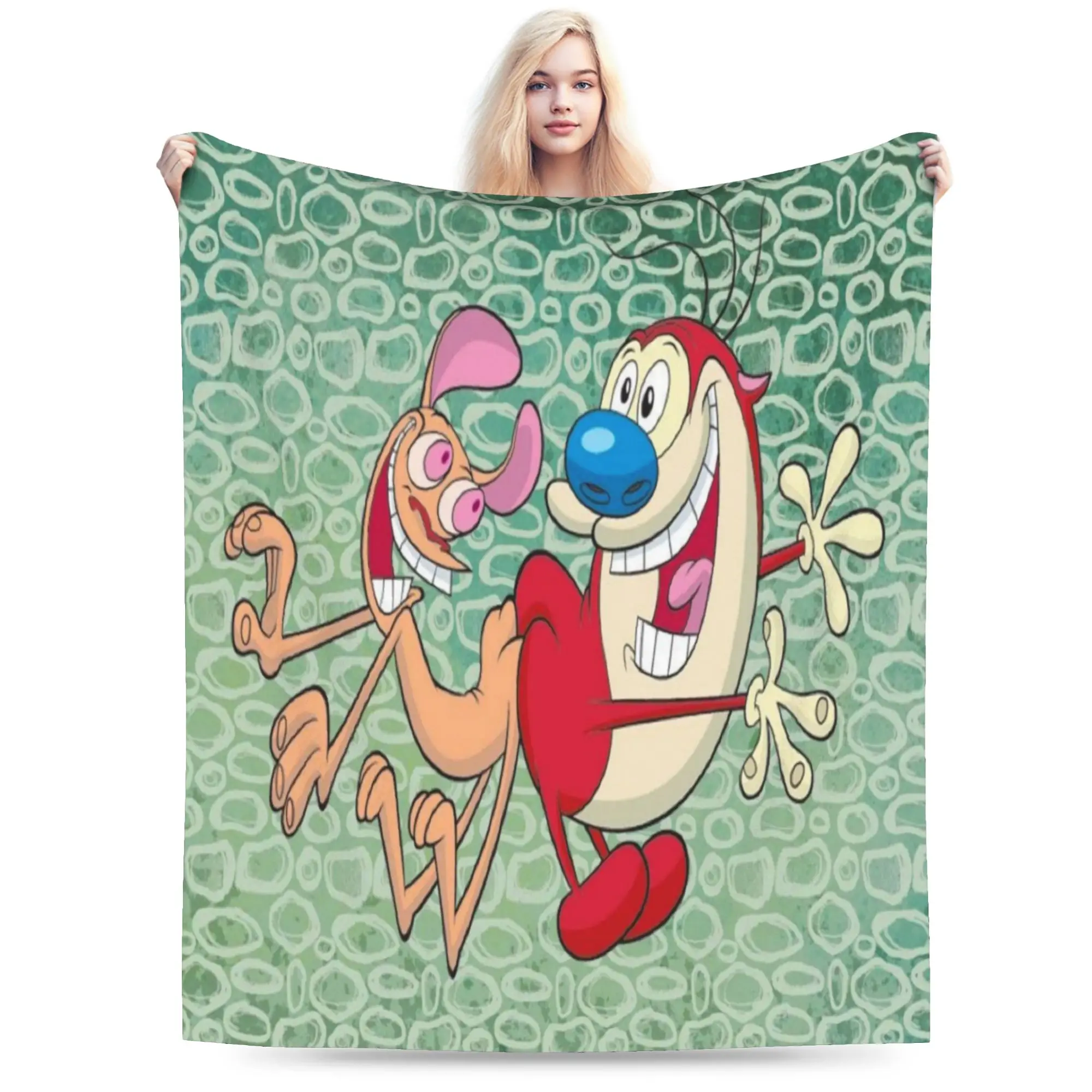  Duo Rucksack Ren & Stimpy  Blanket Fleece  Multifunction Soft Throw Blanket for Sofa Plush Thin Quilt
