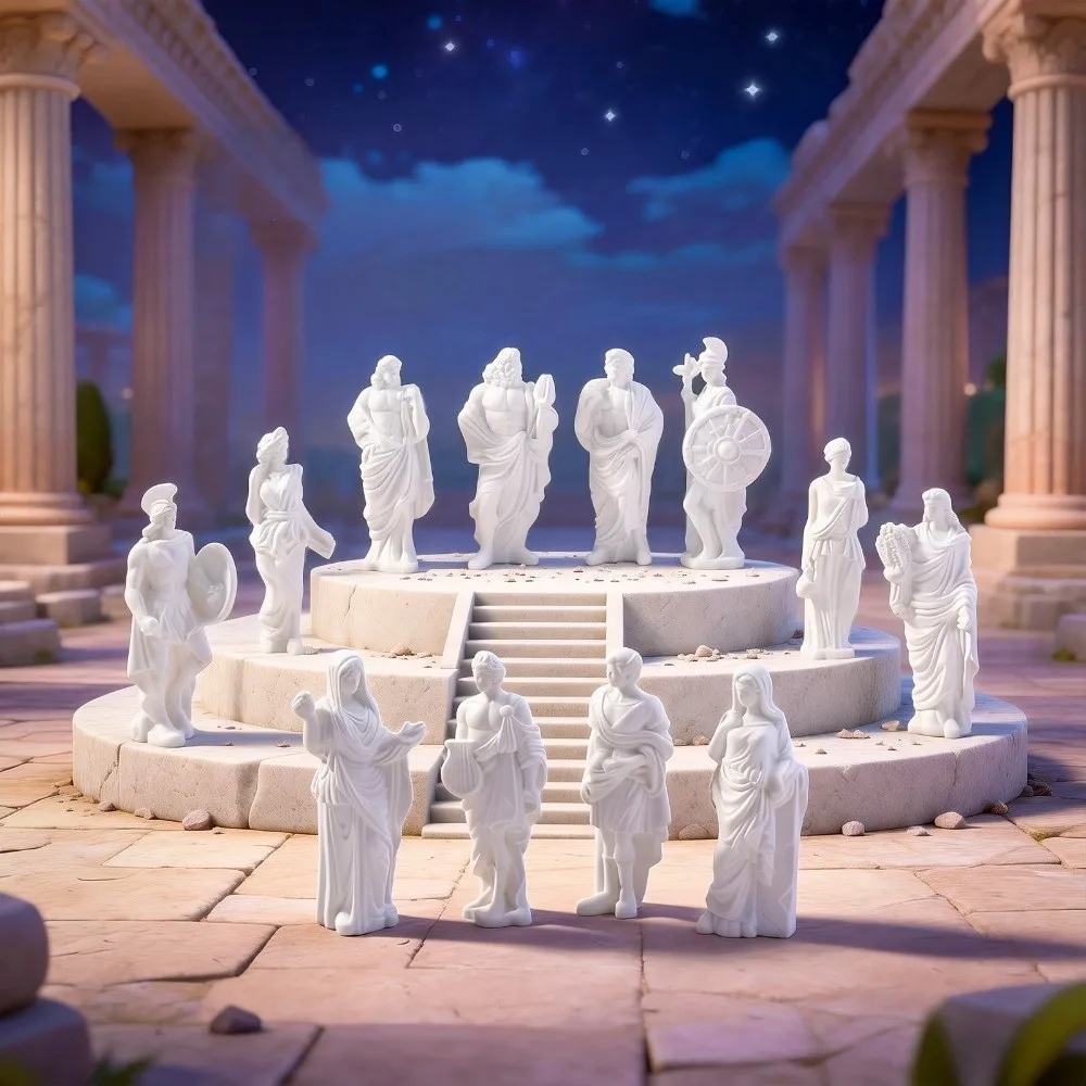 Resin Craft Twelve Gods Figurine Set Vintage Collectible Greek Pantheon Gods Statue Greek and Roman Mythology