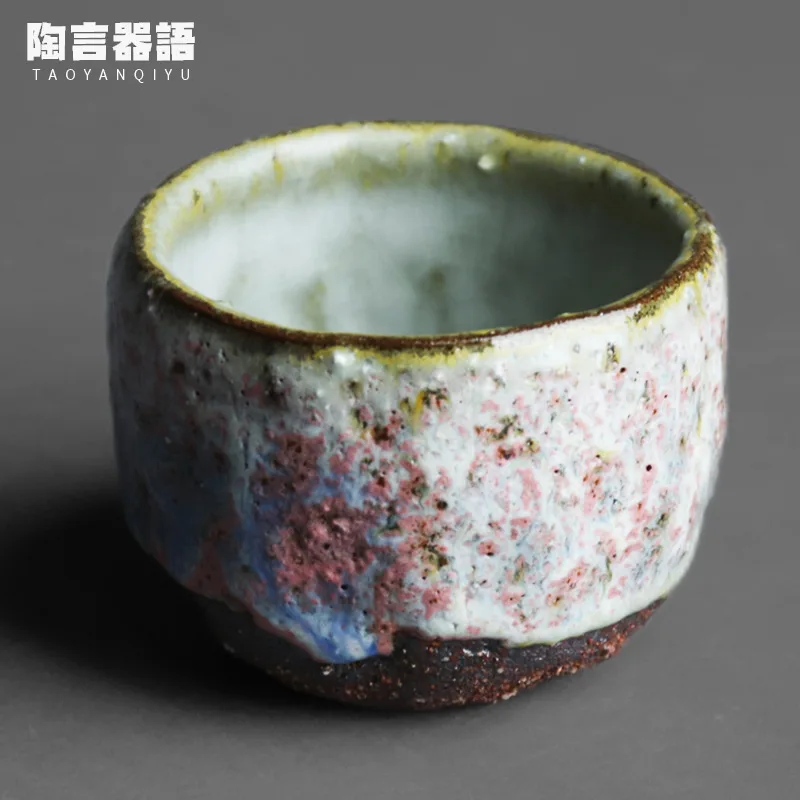 Rock mine pottery cherry blossom pink purple Chino master teacup handmade retro pottery hand-kneaded sand pottery teacup