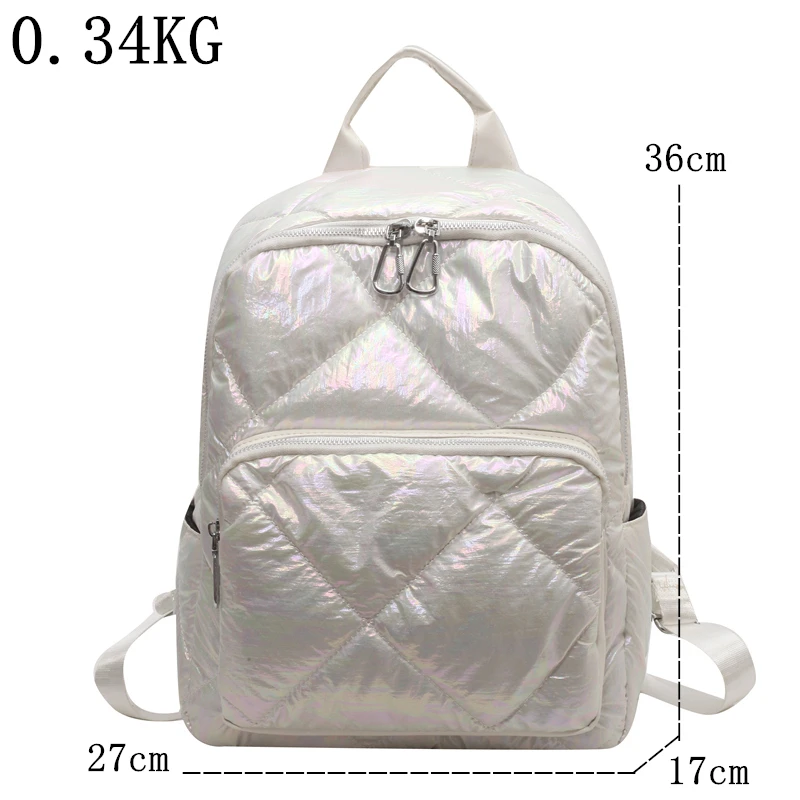 Winter Ultra Light Space Down Women Backpack Female School Bag Large Capacity Luxury Pearly Lustre Quilted Plaid Dailytravel Bag