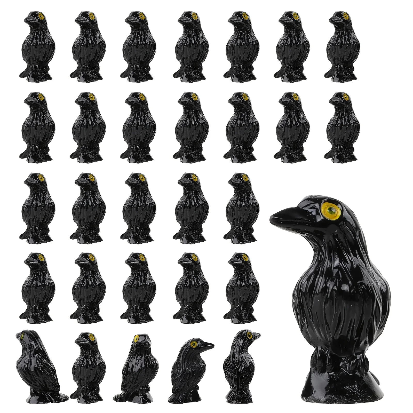 10PCS Miniature Crows Figurines, Crow Trinkets, Tiny Black Raven Animals Figures, Mini Spooky Raven Statues, Micro Landscape