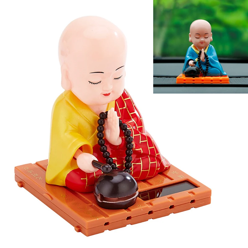 1Pcs Cute Car Ornament Solar Shake Head Little Monk Good Fortune Car Rearview Pendant