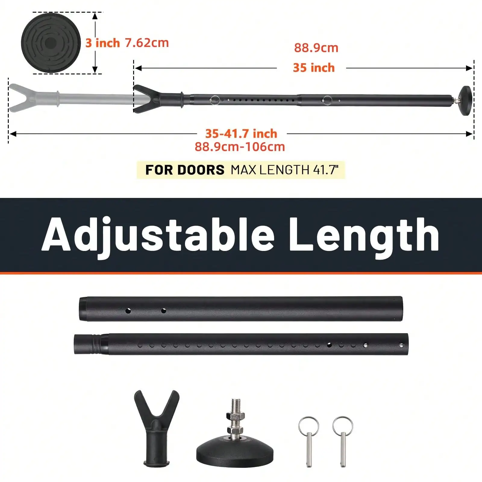 HARRMS YeYeBest 1 1/8In Door Security Bar: 35-41.7in قابل للتعديل عالي التحمل ضد الأطفال #5