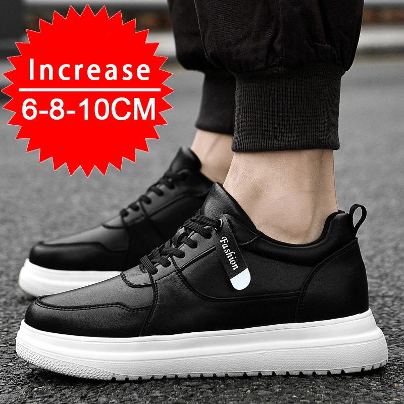 Men Sneakers Elevator Shoes Heightening Height Increase Insole 7-8CM High Heels Shoes Genuine Leather Sport Shoes