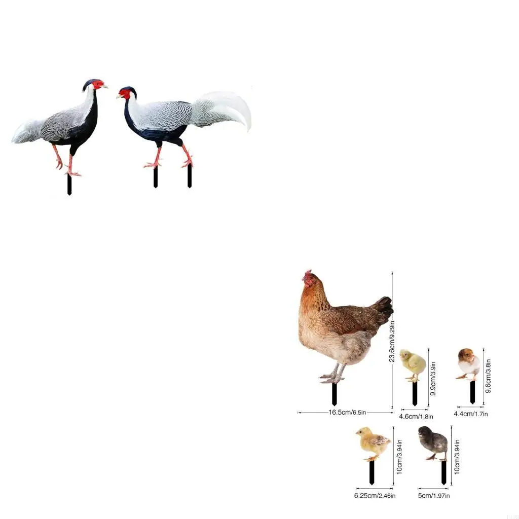 F19B Chicken Garden Stakes Ornaments Rooster Hen Lawn Insert Signs Outdoor Decoration Animal Sculpture Statue Yard Signs