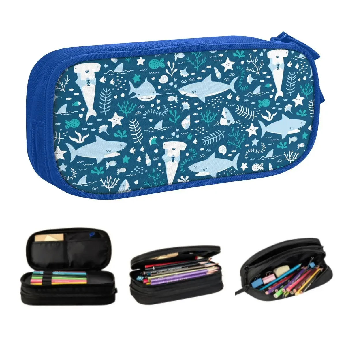 Custom Kawaii Ocean Animal Shark Pencil Case for Girls Boys Large Storage Pen Box Bag School Supplies