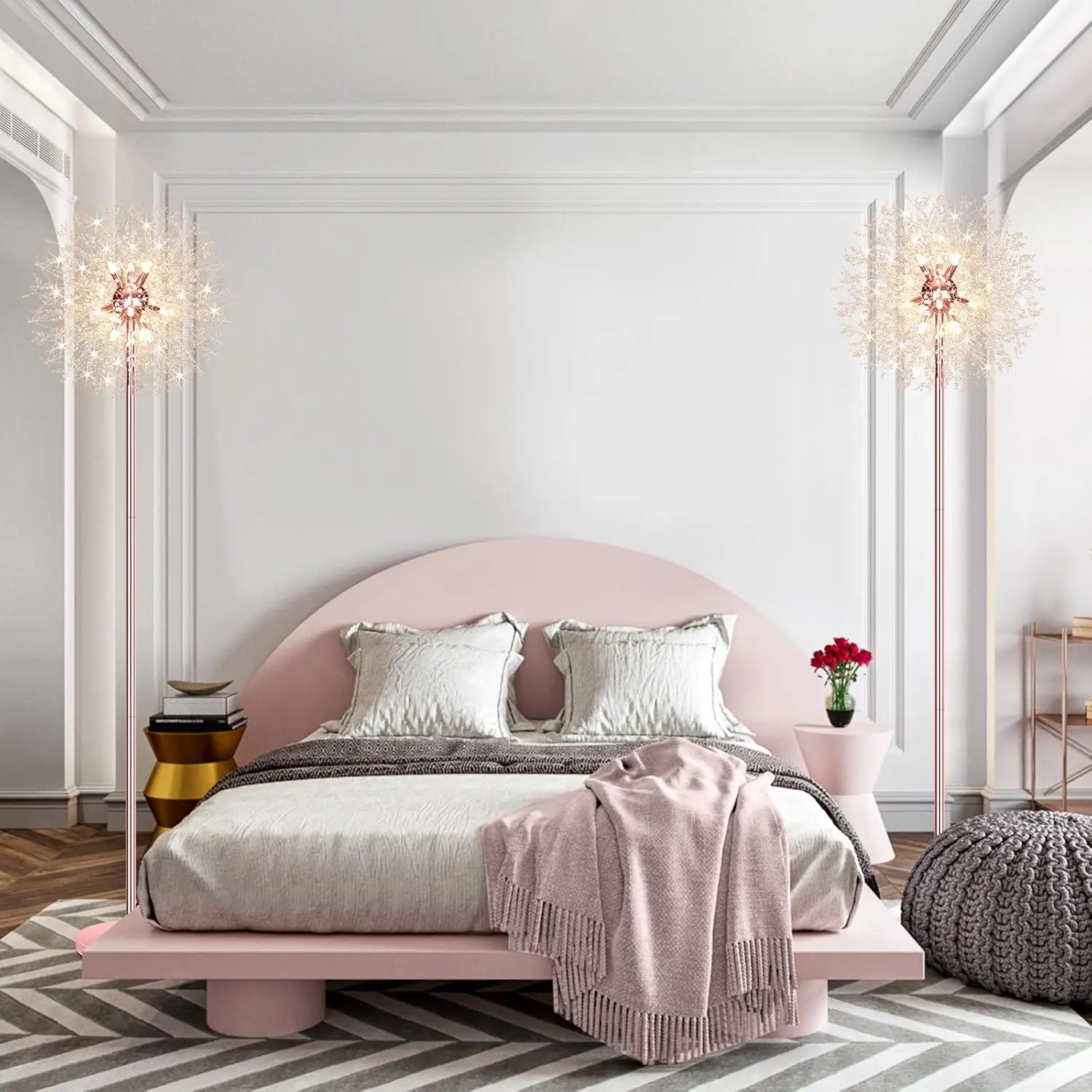 69'' Crystal Floor Lamp with 738 K9 Crystals, Modern Standing Light for Living Room, Rose Gold Finish, 9 LED Bulbs view 6