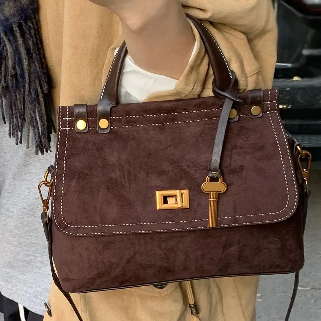 

Luxury Flap Shape PU Suede Shoulder Crossbody Bag High Quality Retro Top-handle Bags For Women 2025 Winter New Designer Handbag