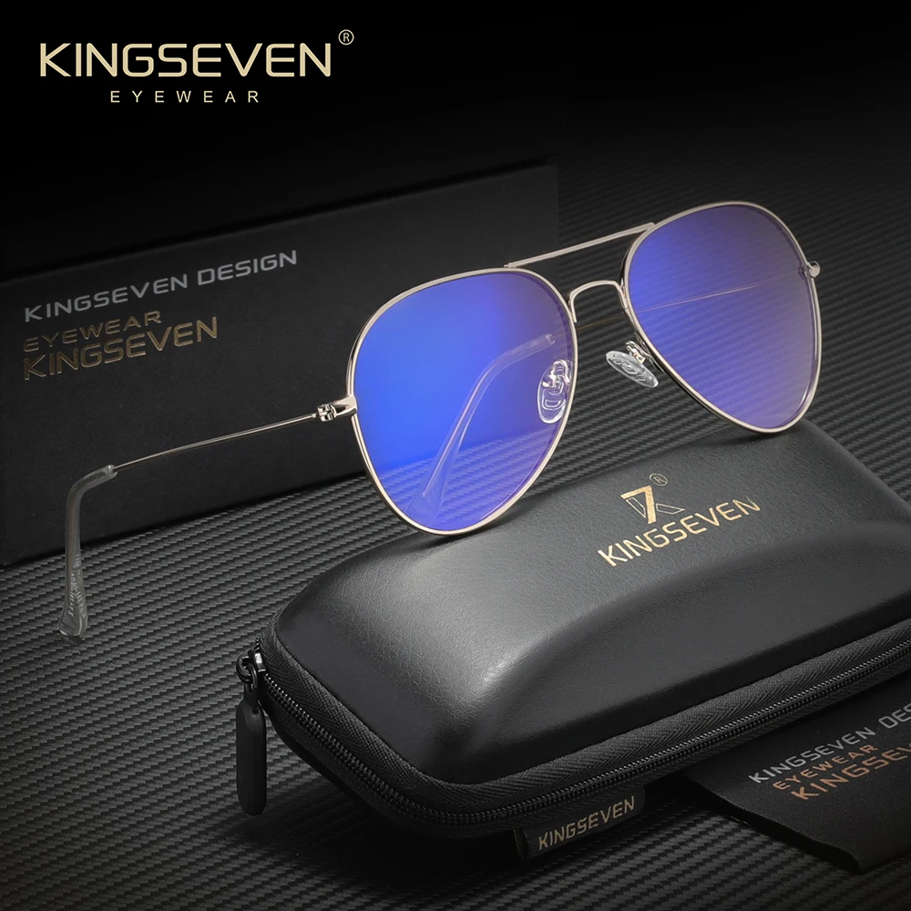 KINGSEVEN Modische Pilotenbrille mit Blaulichtfilter Trendige Großrahmige Anti-Blaulicht Computer-Schutzbrille Unisex