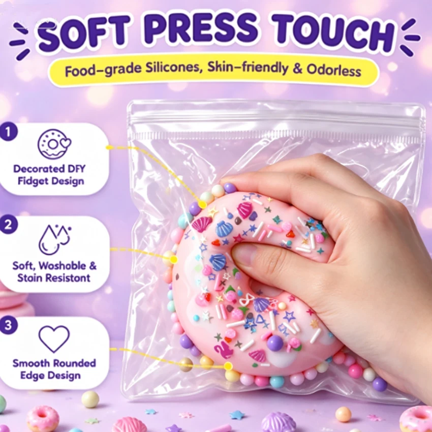 Squishy Border slow rebound Donut Plush Cat Pawrefrigerator sticker keychain Cute Viral Live Stream Blind Bag Stress Relief Toy