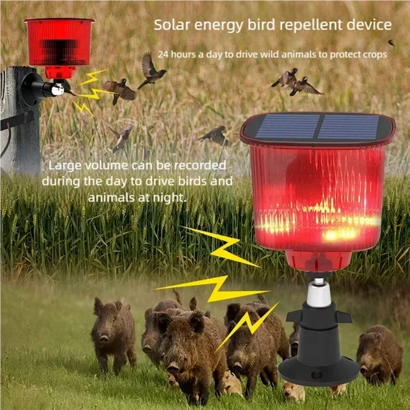 AB25-Solar Powered Allarme Luce Uccello Animale Repllent Sensore di movimento Rivelatore Sirena Stroboscopica per la casa Frutteto Fattoria