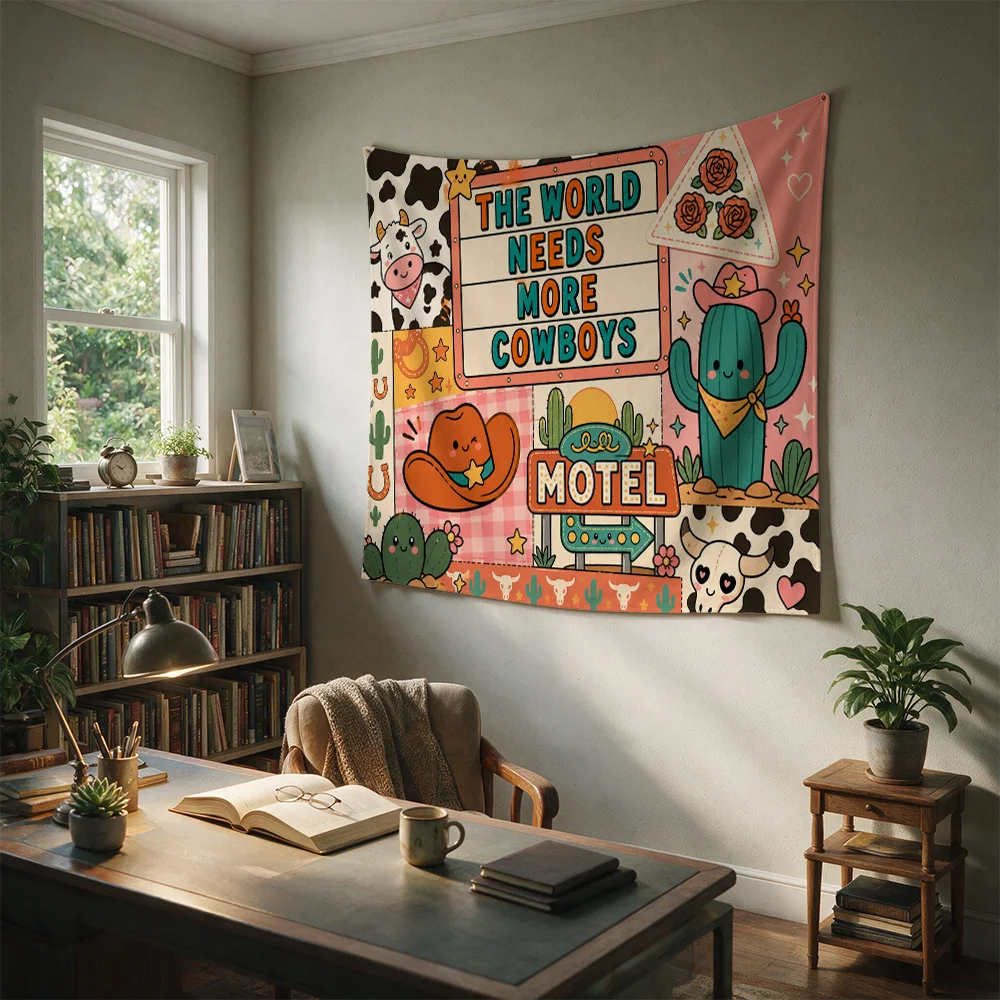 Boho Western Cow Print Tapestry Wall Hanging Farm Life Decor for Nursery Bedroom Boho Chic Room