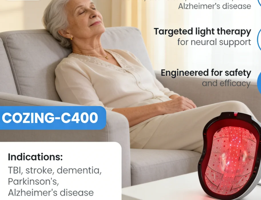 Parkinson’s Disease Support Helmet – COZING-C400 1050nm Deep Penetration PBM for Motor Symptom Relief & Neurological Care