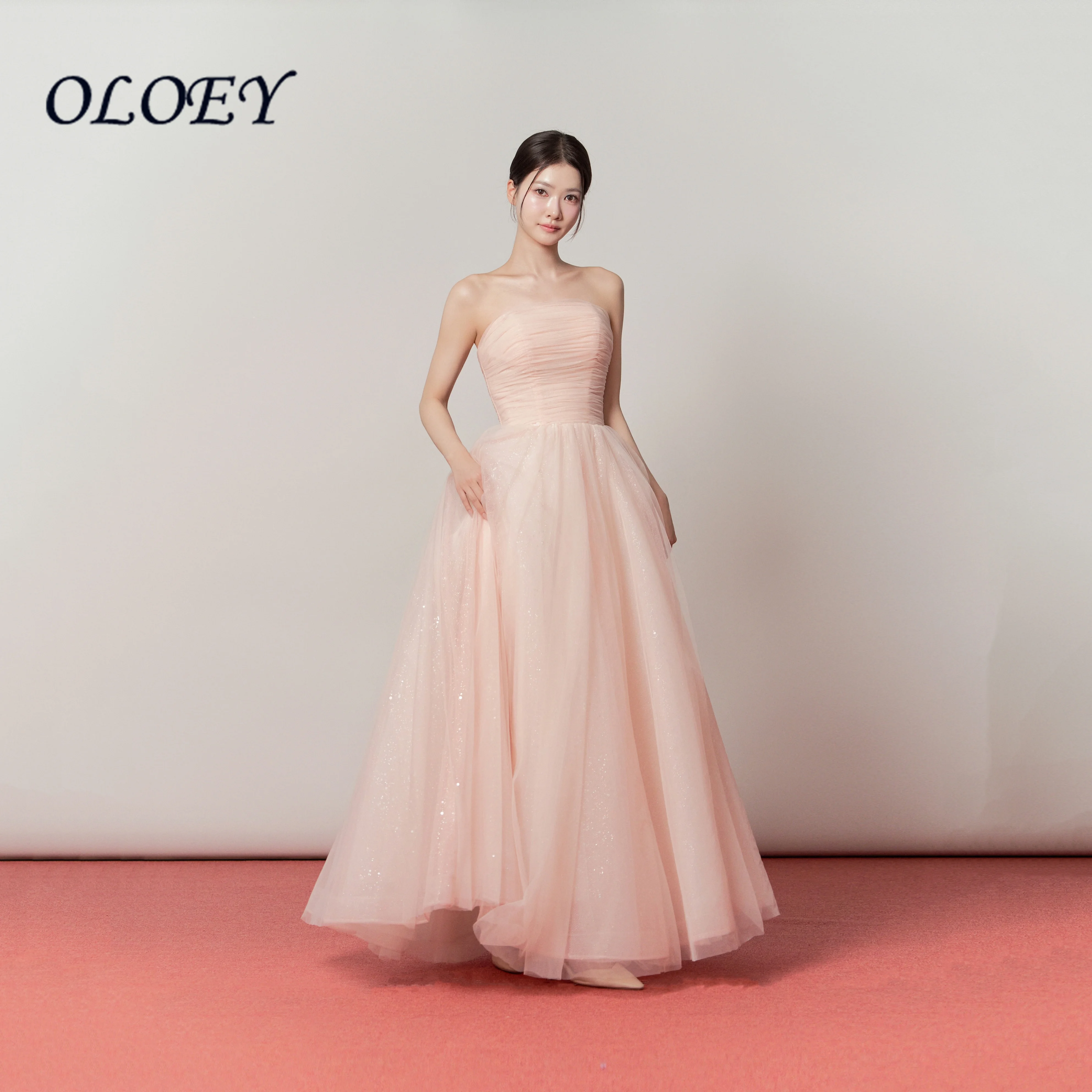 OLOEY 2026 Fantasy Pink Princess Korea Prom Dress Customised A-line Strapless Evening Gowns Wedding Photoshoot 한국인 리뷰 많은 웨딩드레스