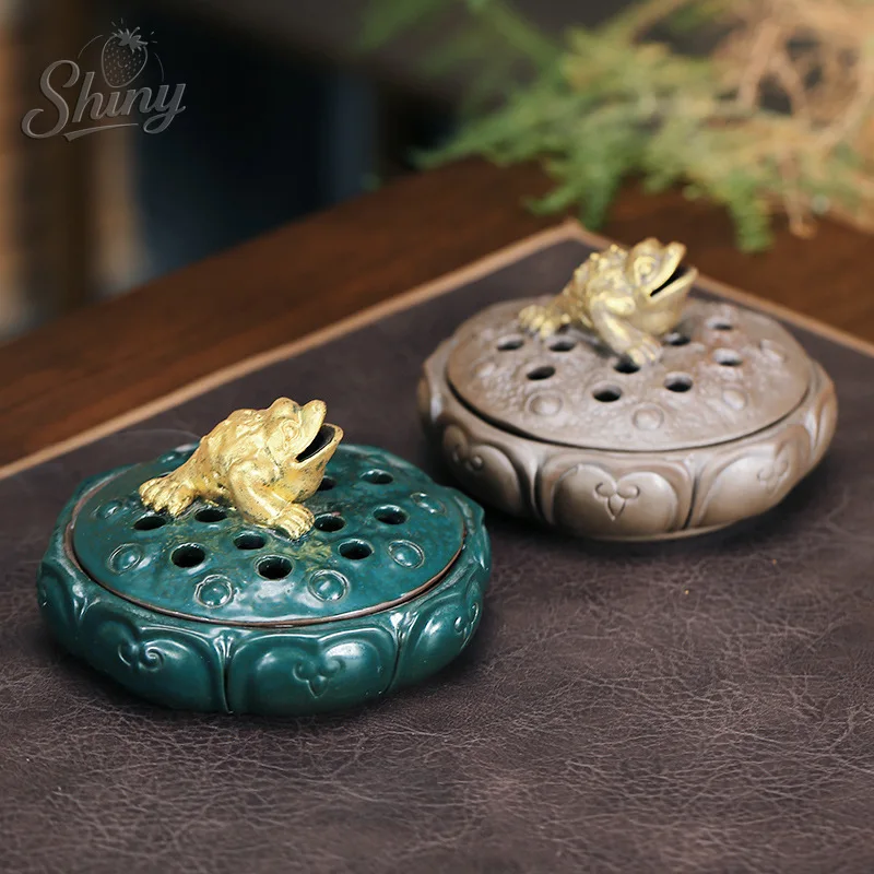 

Ceramic Golden Toad Dish Incense Burner Ornaments Zen Home Indoor Living Room Incense Burner Mosquito Repellent Soothing Spirit