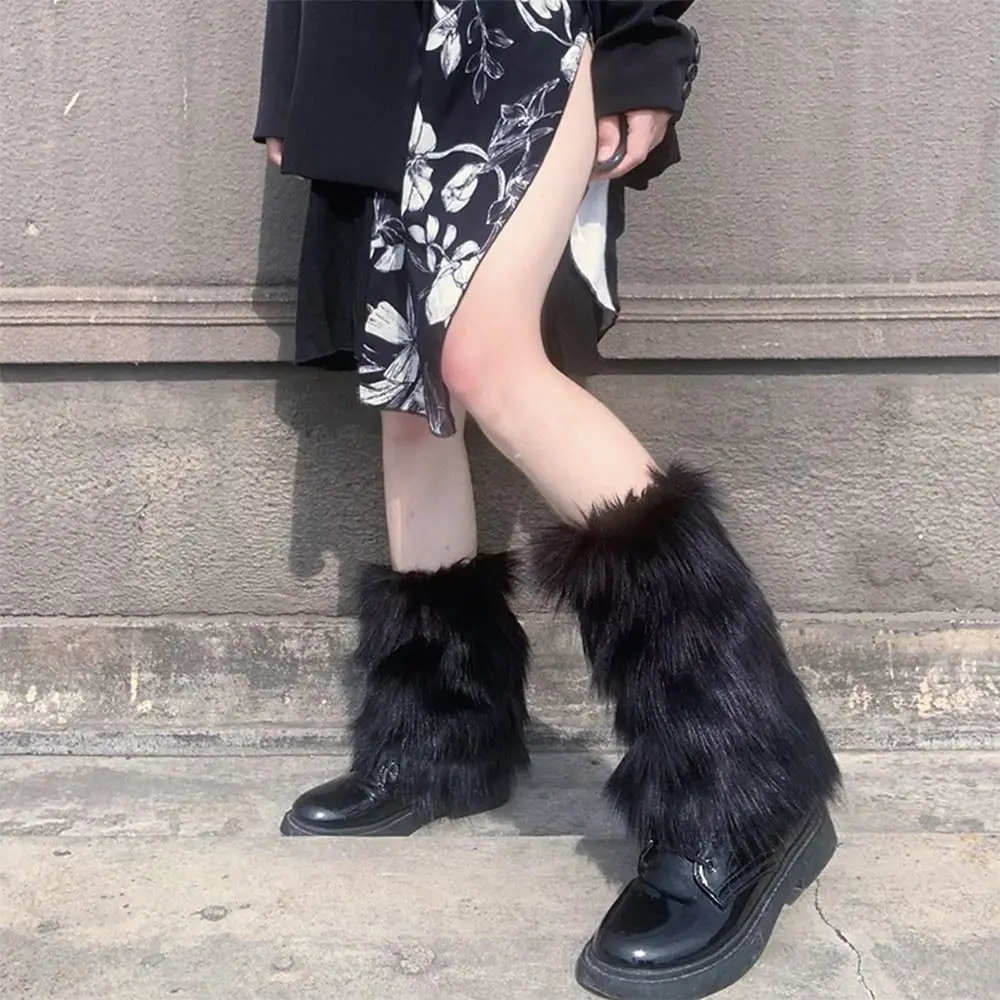 Cozy Winter Faux Fur Leg Warmers Warm Furry Knee-Length Socks Soft Pull-On Foot Warming Covers for Women Girls
