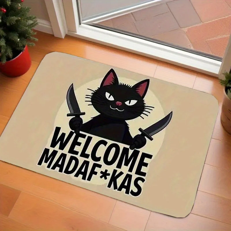 1pc Plush Mat-Style /Outdoor Entry Mat - Soft /PVC Non-Slip Mat with Spooky Bats & Cobwebs Design for Halloween, Christmas, Ea