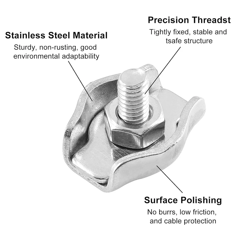 20PCS 1/8Inch M3 Stainless Steel Wire Rope Cable Clip Clamp, M3 Simplex Single Bolt Wire Rope Clips For 1/8In Wire Rope-AT64