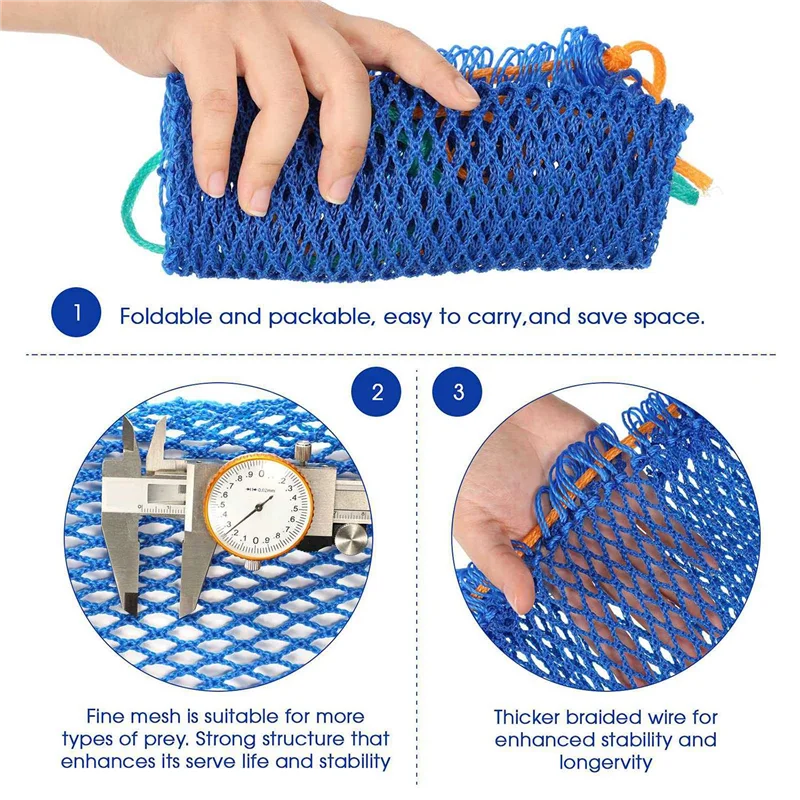 6Pcs Crab Trap Bait Bag with Locker Portable Fish Trap Outdoor Crab Snare Mesh Bait Traps Shrimp Net Fishing Accessories-AA85