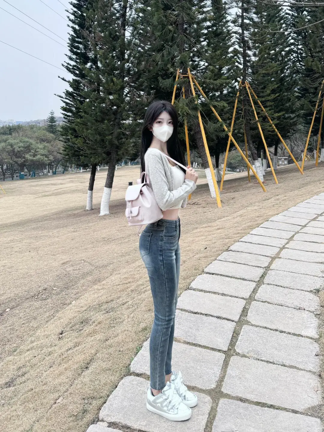 Retro Washed Light Blue Grey Denim High Waist Elastic Slimming Pencil Nine Points Women's Jeans Cotton Stretch Denim