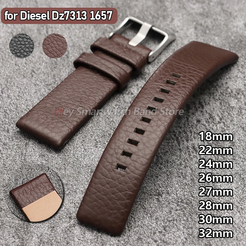 Cowhide Leather Watch Band for Diesel Dz7313 Dz7322 7257 4323 1657 Litchi Pattern Cowhide Watch Strap 18/22/24/26/27/28/30/32mm