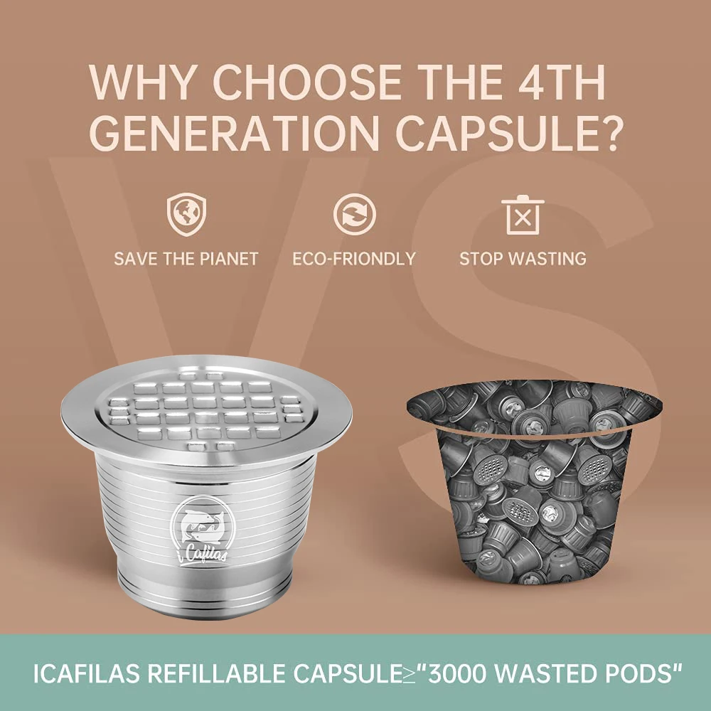 Icafilas Herbruikbare Koffiecapsule Roestvrijstalen Koffiemolen Voor Nespresso Machine Maker Hervulbare Filtercup Pods