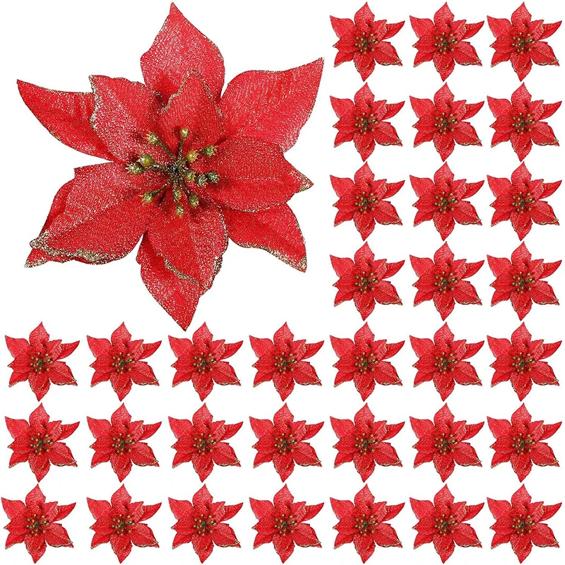 5/10Pcs Weihnachten Dekoration 13CM Künstliche Blumen Floral für Weihnachten Baum Ornament Neue Jahr Party Wohnkultur navidad Zubehör – Detail 7
