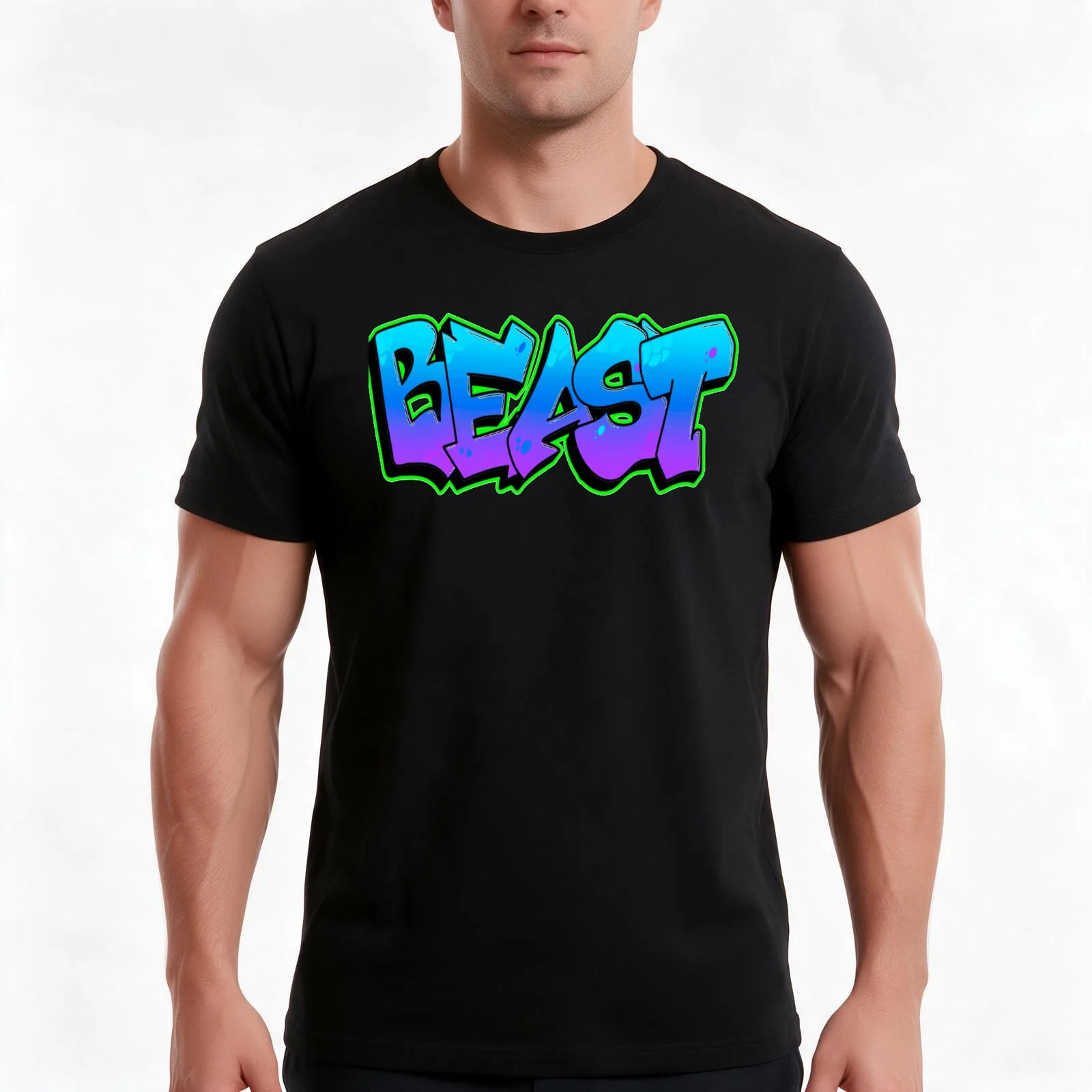 BEAST T-Shirt, Summer Casual Cotton Tee, Oversized Streetwear Tops, Vintage Graphic Print, Loose Fit Short Sleeve, 100% Cotton