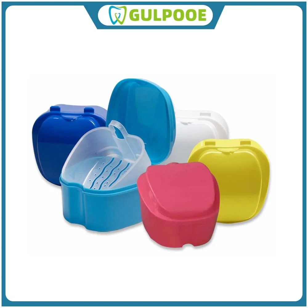 

GULPOOE 1Pcs Oral Denture Care Bath Box Dental False Teeth Storage Box with Hanging Net Container Artificial Tooth Boxes