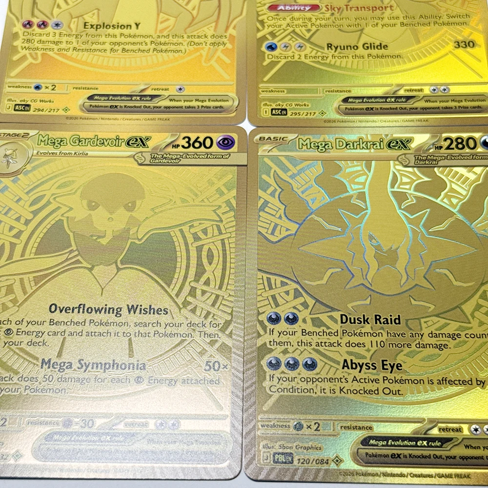 PKM English PTCG Foil Proxy Texture Rare Game DIY Cards Mega Charizard Y ex Mega Darkrai ex Mega Dragonite ex Mega Gardevoir ex