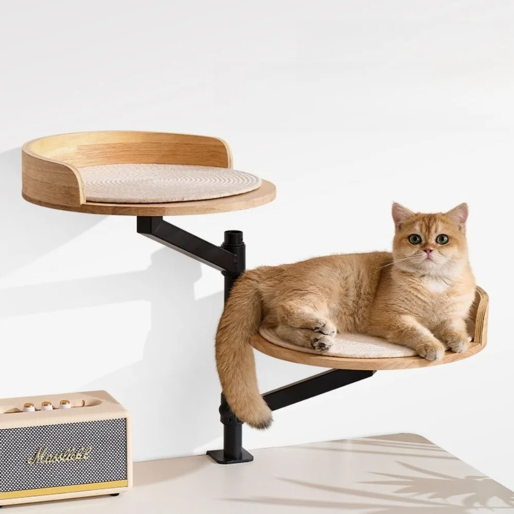 Rotating Desktop Pet Cat Bed Adjustable Height Study Room Office Desktop Cat Nest Round Indoor Cats Beds Comfortable Soft