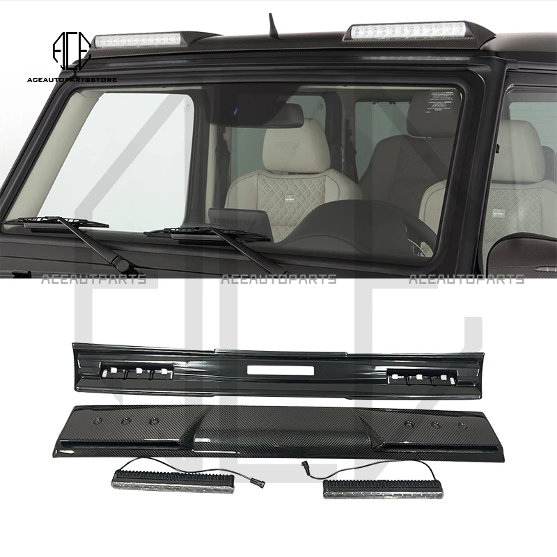 

High Quality W463 B Style Dry Carbon Fiber Roof Spoiler With Lights For G Wagon W463 G63 G500 Front Roof Spoiler Led Light